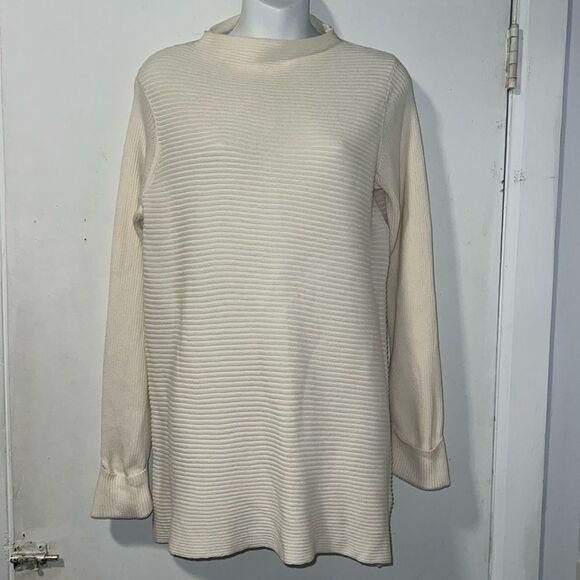 LOGO Lori Goldstein Alabaster Cloudia Ribbed Sweater-M - Picture 1 of 9